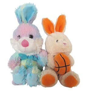 Easter Bunny Plush Lot Spring Rainbow Pastel & Basketball Rabbit Soft 8"